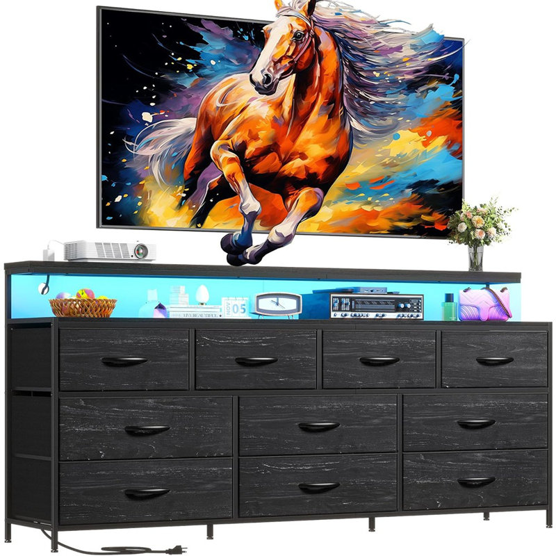 Commode l 55 po pour chambre à coucher avec 10 tiroirs avec commode longue DEL