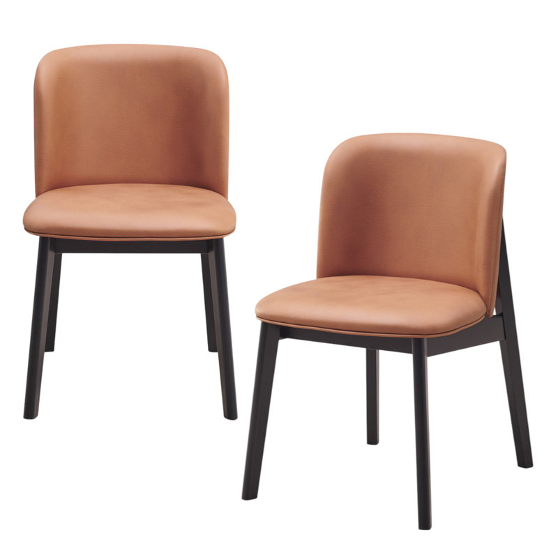 Ensemble de deux chaises d'appoint à oreilles en tissu noir et chameau