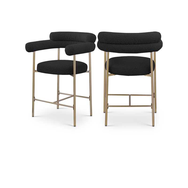 Tabouret de comptoir 26 po Blake, Or brossé, Black, Boucle Fabric