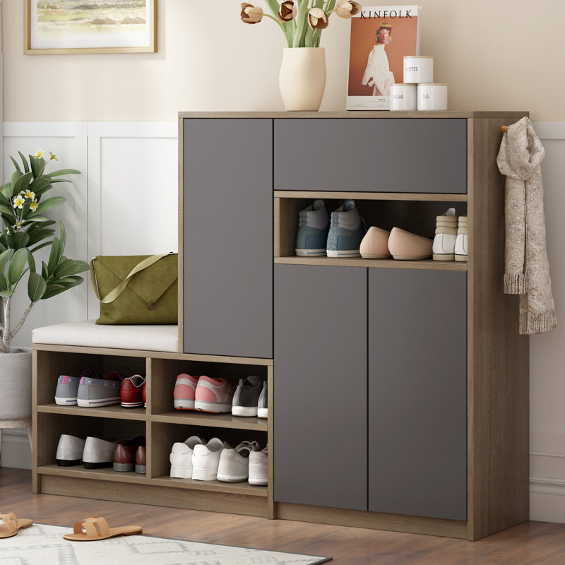 Banc de rangement pour chaussures 2 en 1 et armoires à chaussures, Gris foncé
