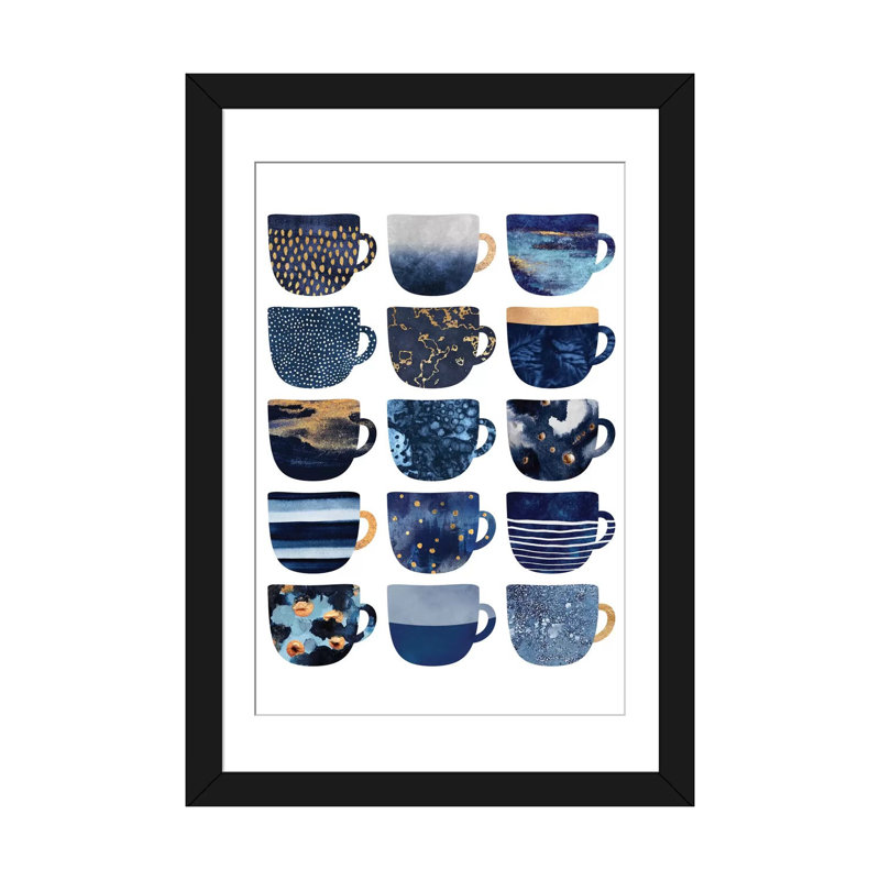 «Pretty Blue Coffee Cups», impression sur toile, H 24 po x l 16 po, Papier dans un cadre photo, Noir