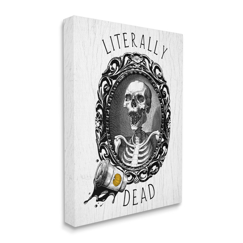 " Literally Dead Skeleton Spilled Coffee Ornate Design " by Daphne Polselli, 20" H x 16" W x 1.5" D, Wrapped Canvas
