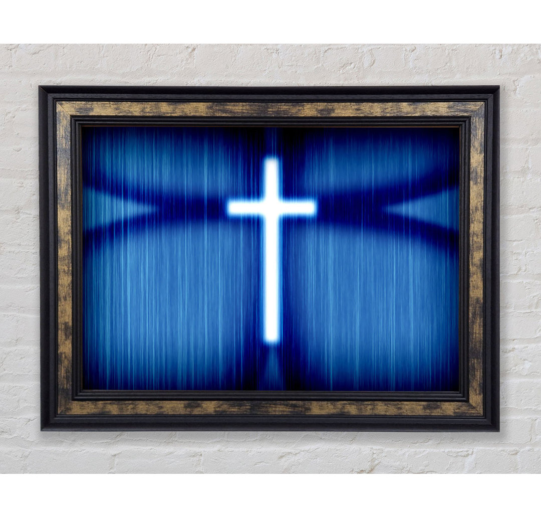 Christliches Weißes Kreuz Blauer Hintergrund - Einzelner Bilderrahmen Kunstdrucke