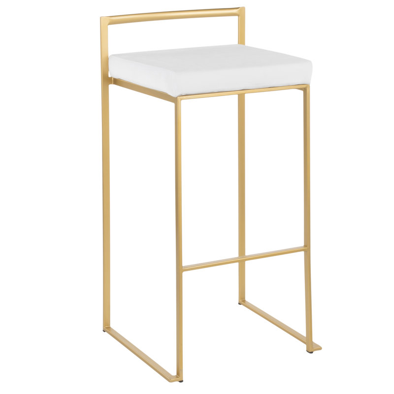 Tabouret de bar et de comptoir Derik, Or, Tabouret de bar (siège d'une hauteur de 31 po), Velours blanc