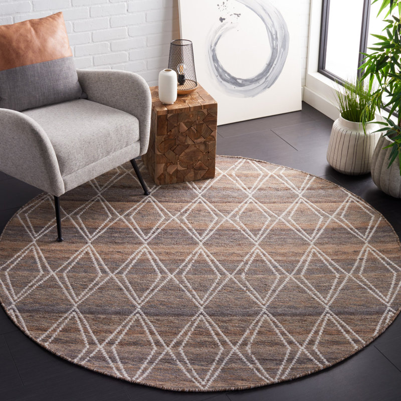 Kilim Hand Woven Performance Geometric Rug, Round 6'
