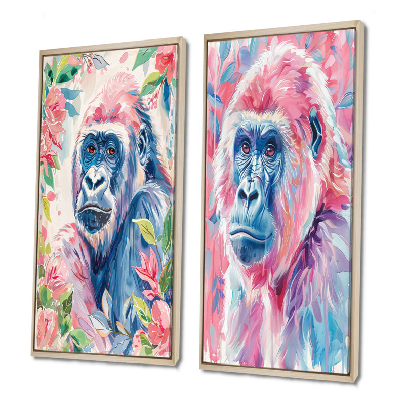 Ensemble de 2 pièces d'art mural Cowger - Gorilla, Érable, H 28 po x l 24 po, Impression encadrée