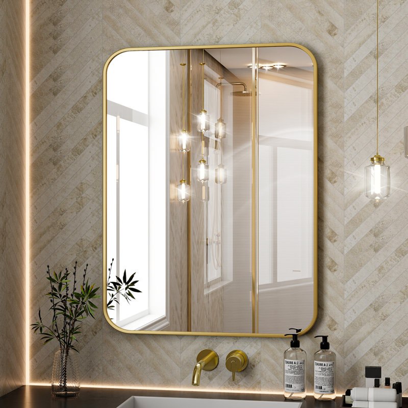 Odean Rectangle Metal Large Wall Mirror, Gold, 39" x 29"