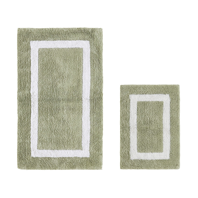 Broshous Premium 100% Cotton 2370 GSM 2-Piece Bath Rug Set, Ultra Plush Tufted Bathroom Mats, Super Absorbent OEKO-TEX® Certified, Reversible, Machine Washable, Spa-Like Comfort, Dark Sage/White