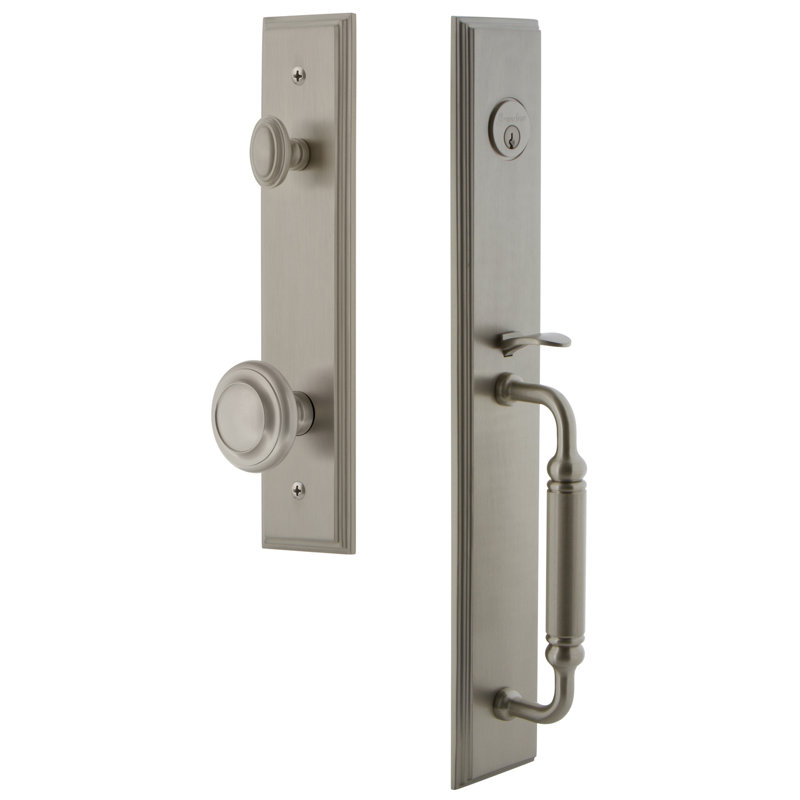 Carré Handleset with Deadbolt and Circulaire Door Knob and Rosette, 2.375", Satin Nickel