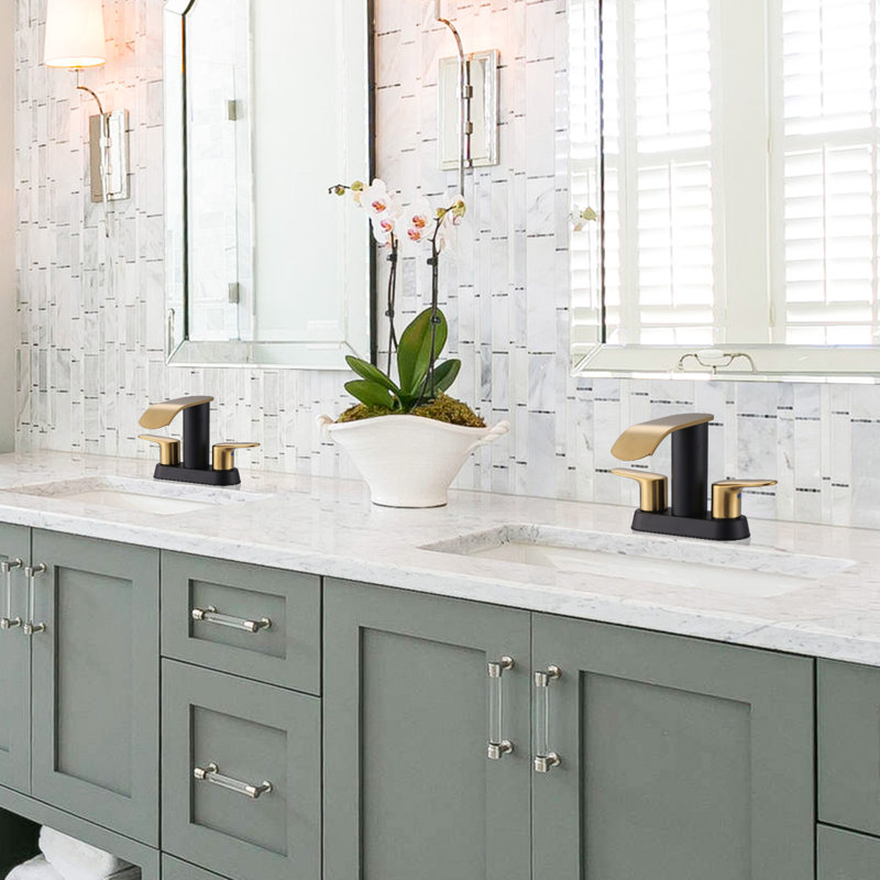 Gold and Matte Black Stainless Steel Double Handle Waterfall Bathroom Faucet