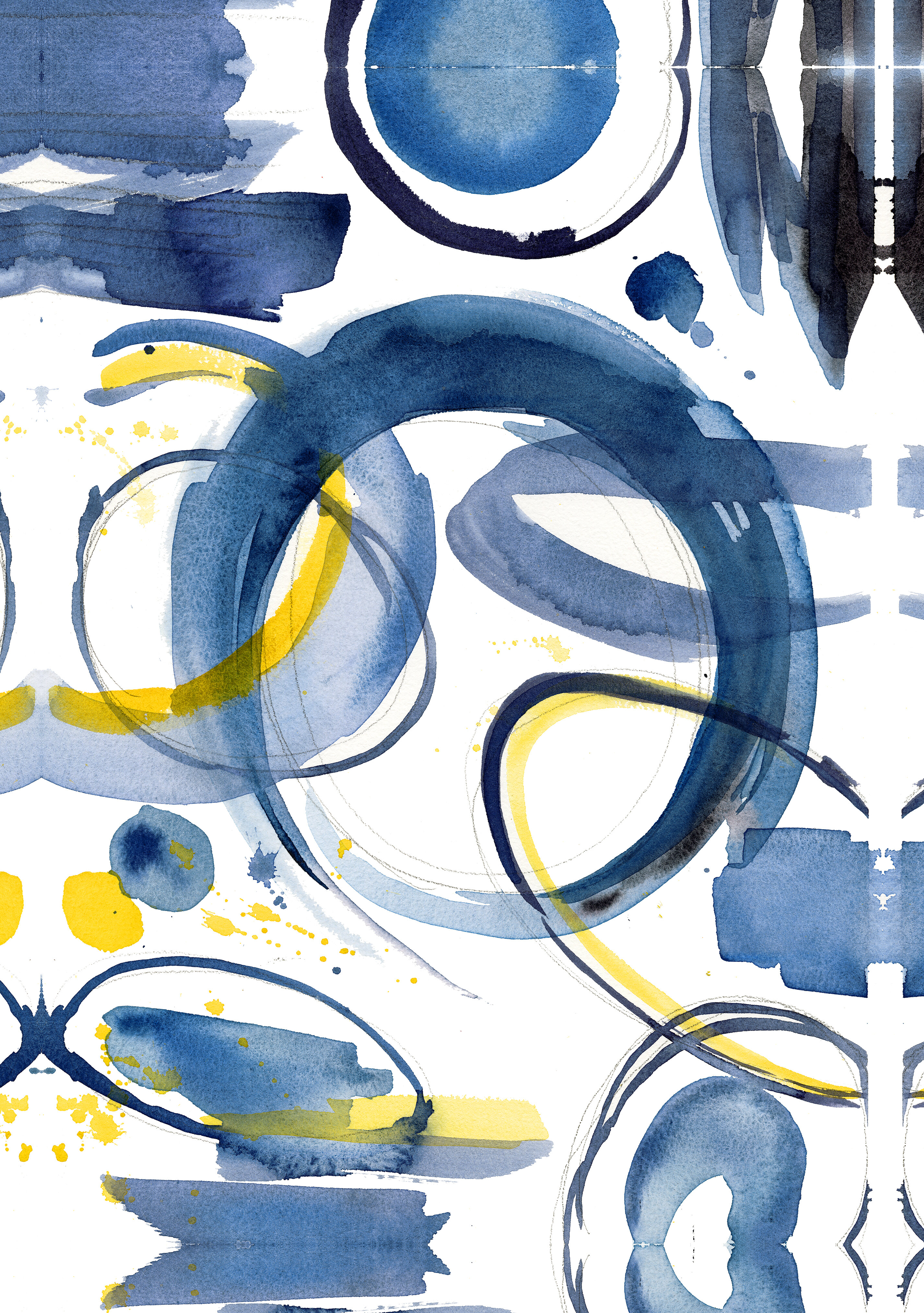 navy blue and yellow paintings