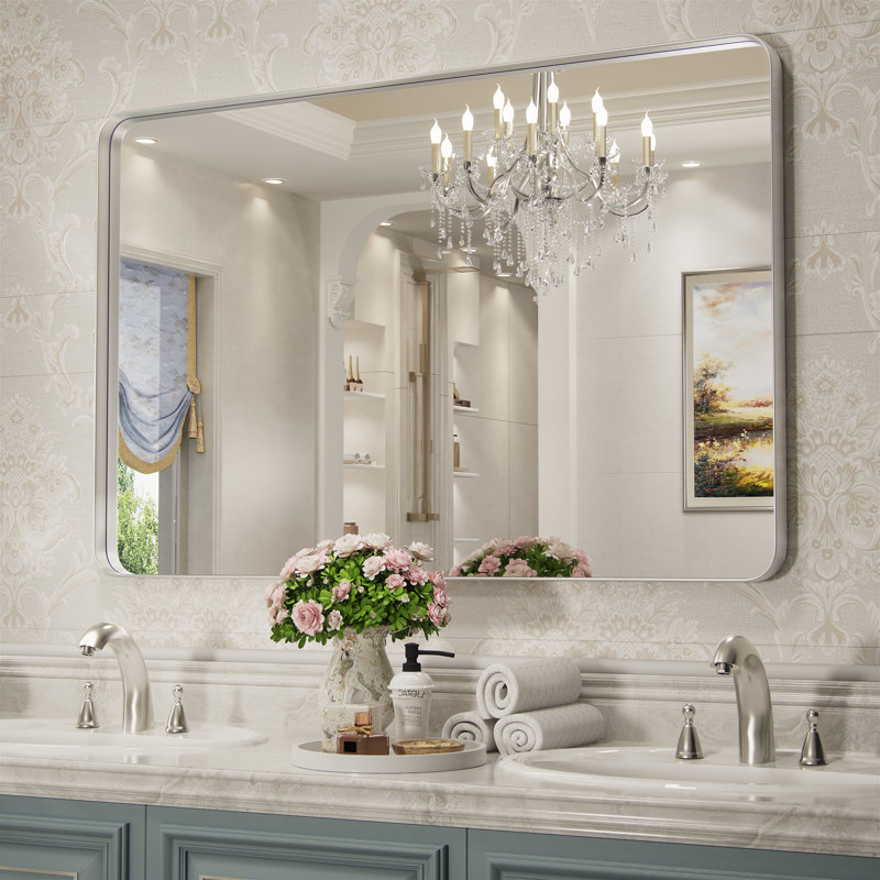 Miroir de salle de bain Morelock, Argent, 40 po x 30 po