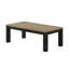 Ensemble de table de salon avec deux tables de bout, plateau en bois massif brun et pieds noirs classiques, formes rectangulaires et carrées