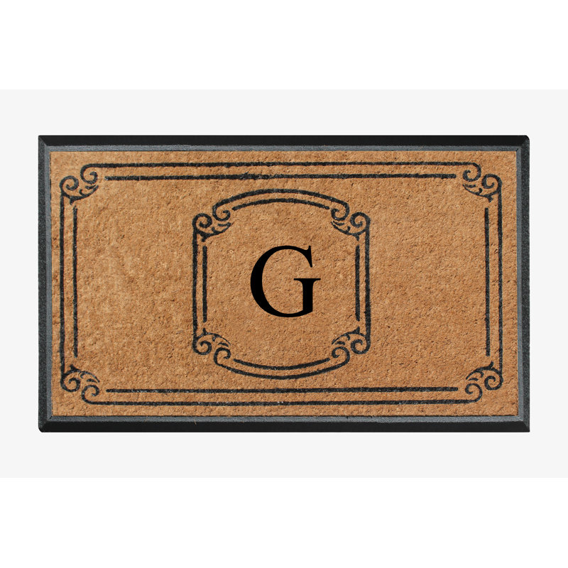 Fabrizia Natural Coir Monogrammed 48" x 30" Non-Slip Outdoor Door Mat, G