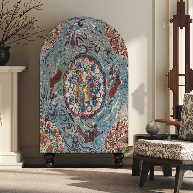 A medium-style low-legged storage cabinet