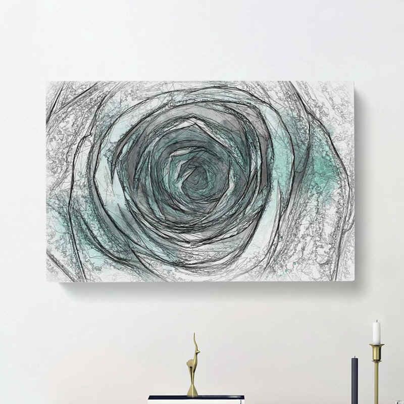 Mint Green Rose in Abstract - Wrapped Canvas Drawing - Wrapped Canvas, 40cm H x 60cm W x 3cm D