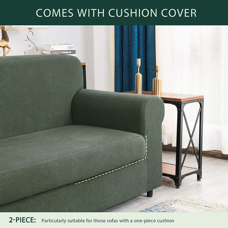 Housse pour canapé à coussins carrés / rectangulaires Dlerfeut, 41" H x 92" W x 42" D, Mélange de polyester cyan foncé