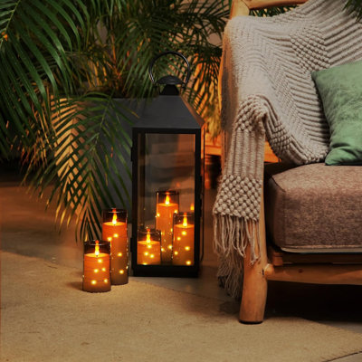 Flameless Candles With Embedded Star String Fairy Lights, Battery Operated Candles, Led Candles, Fake Candles With Remote Control And Timer, Gray Acrylic, Set Of 5(h4 5" 6" 8" 8")