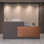 Bureau de réception en L 86,6 po avec grain de bois et finition gris foncé, classeur verrouillable, plateau à clavier et tiroirs de rangement pour le hall d'entrée et la réception, à droite