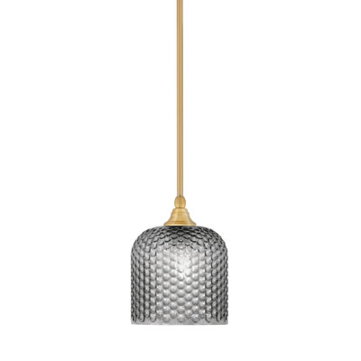 Stem Hung Mini Pendant Shown In New Age Brass Finish With 7" Smoke Textured Glass