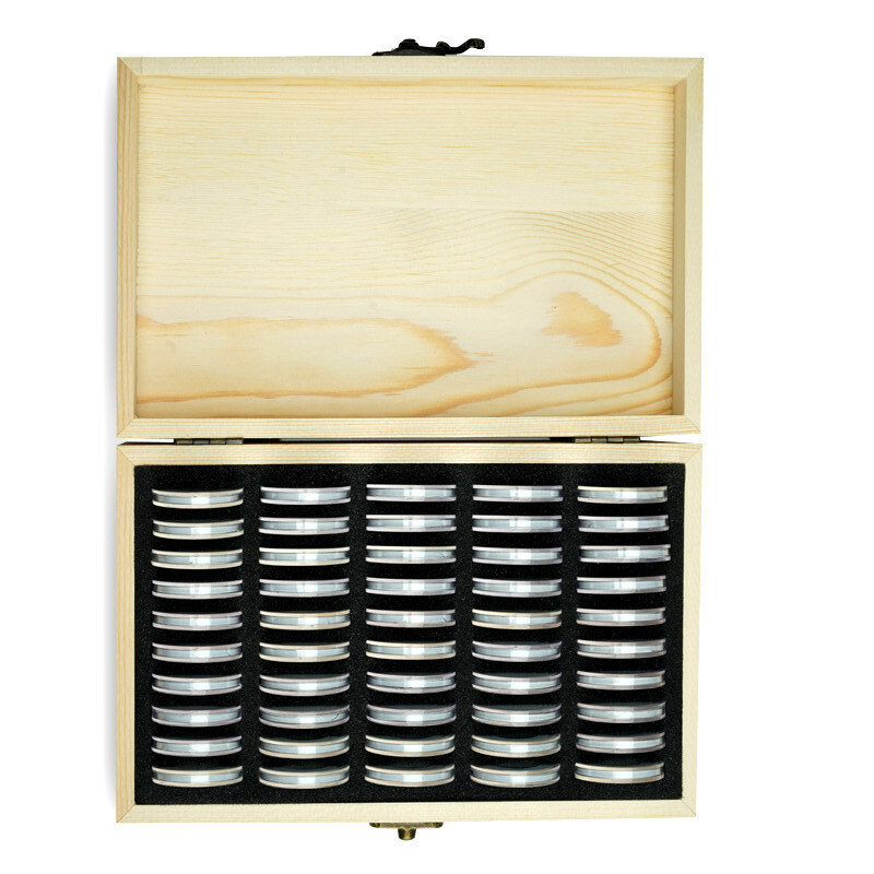 50 pièces vitrine en bois pour pièces de monnaie commémoratives avec capsules de protection