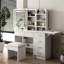 Bureau de coiffeuse élégant avec miroir, lumières DEL réglables et multiples options de rangement pour le maquillage et l'organisation