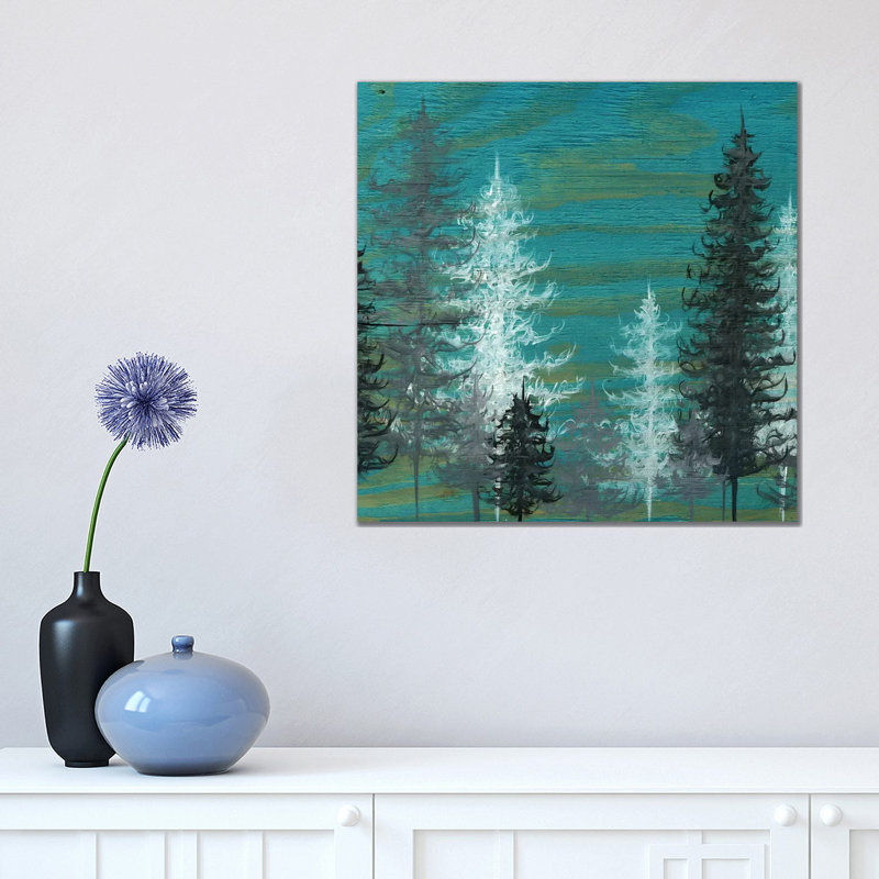 Teal Trees by Emily Magone - Wrapped Canvas Painting, Black Framed, 45.72 cm H x 45.72 cm W
