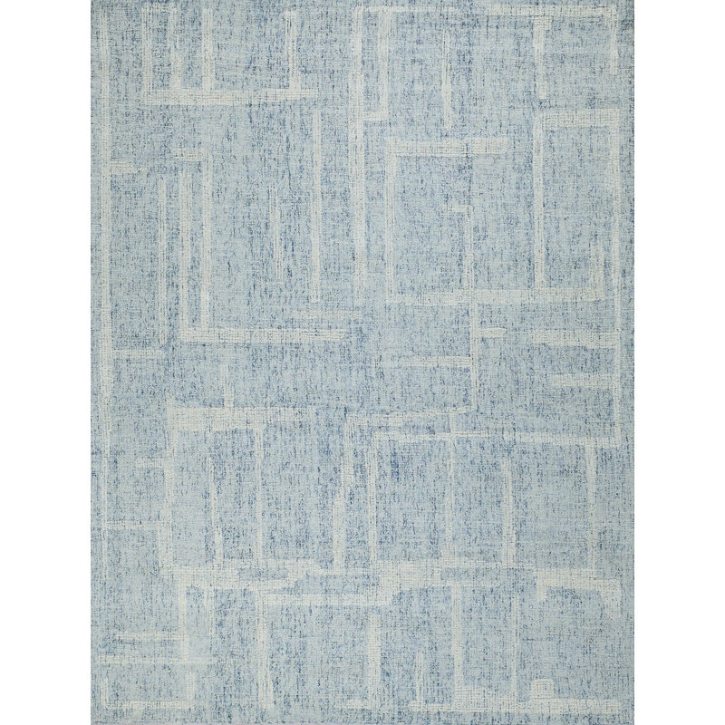 Breckenridge Hand Tufted Wool Abstract Area Rug in Blue/Ivory, Rectangle 6' x 9'