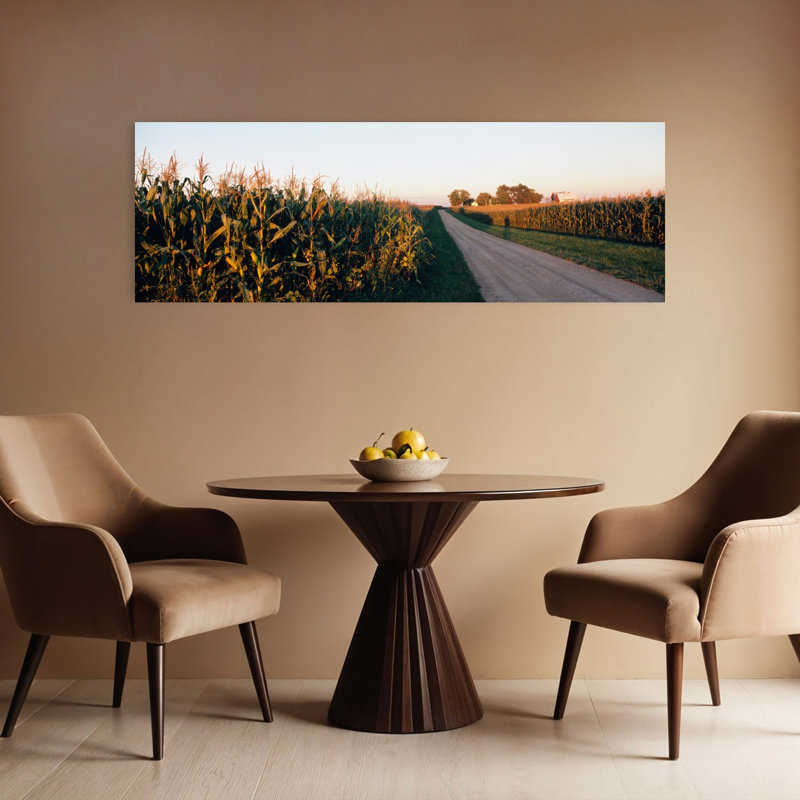 «Dirt Road Passing Through Fields», Illinois, États-Unis, paysage contemporain abstrait, art mural, H 16 po x l 48 po