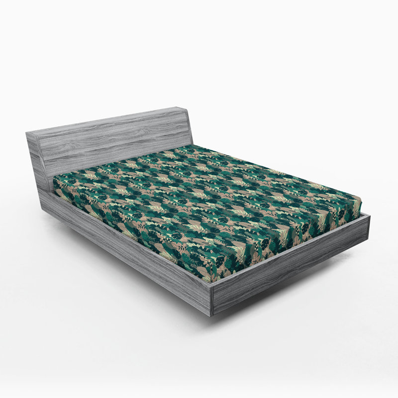 Drap-housse à motif floral Ambesonne, Vert forêt, taupe chaud / floral, Drap-housse de taille très grand