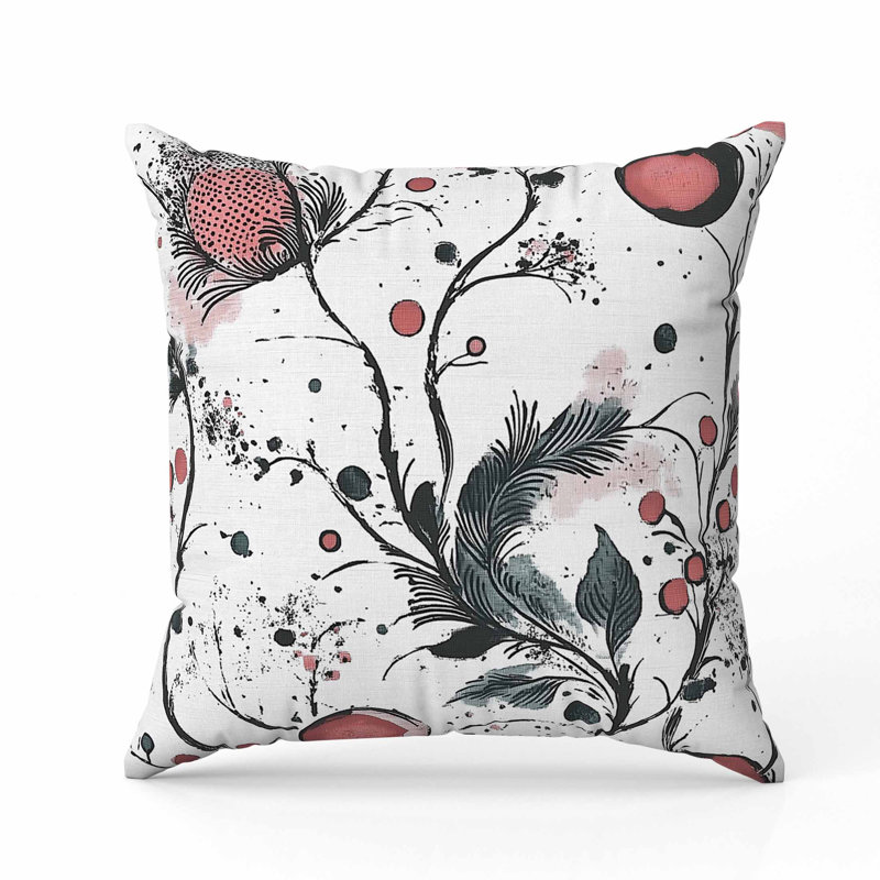 Oreiller en faux suède Spots Garden, Blanc / Rose / Gris, Carré 20 po
