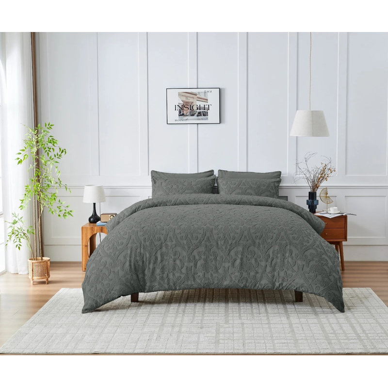 Bedding, King Duvet Cover + 2 Standard Pillowcases, CHARCOAL Damask