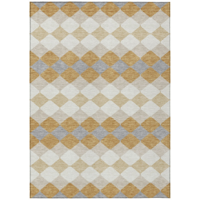 Tapis intérieur lavable à motif géométrique doré 5 pi x 8 pi