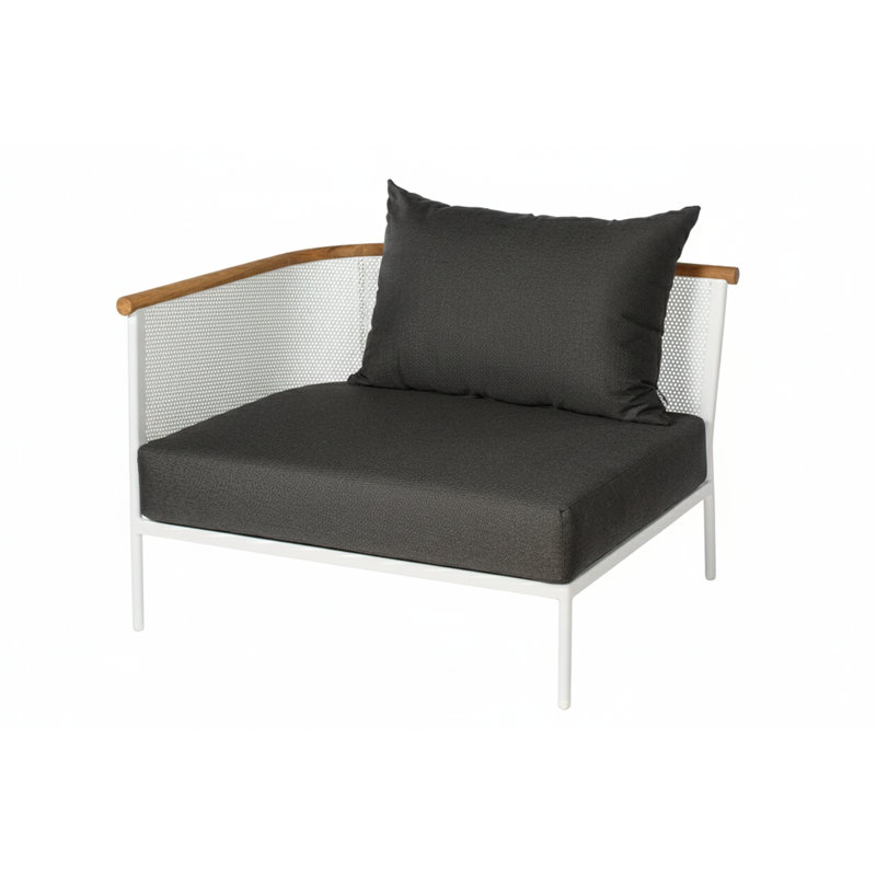 Chaise de patio d'angle avec coussin Dar, Suie, Blanc, Gauche