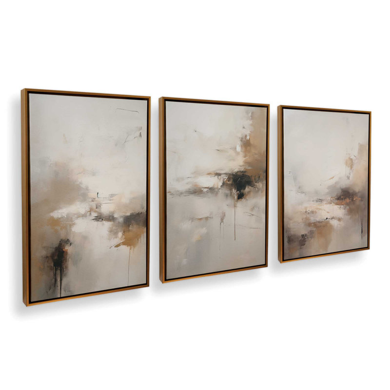 «Gentle Gilded Gust», ensemble de 3 impressions sur toile dans un cadre, Cadre flottant or poli