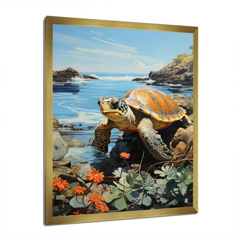 Lavanna Turtle Portrait, impression géométrique sur toile I, Encadrement doré, H 44 po x l 34 po x P 1,5 po