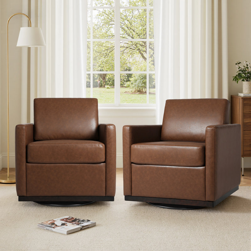 Fauteuil rembourré pivotant, Similicuir café