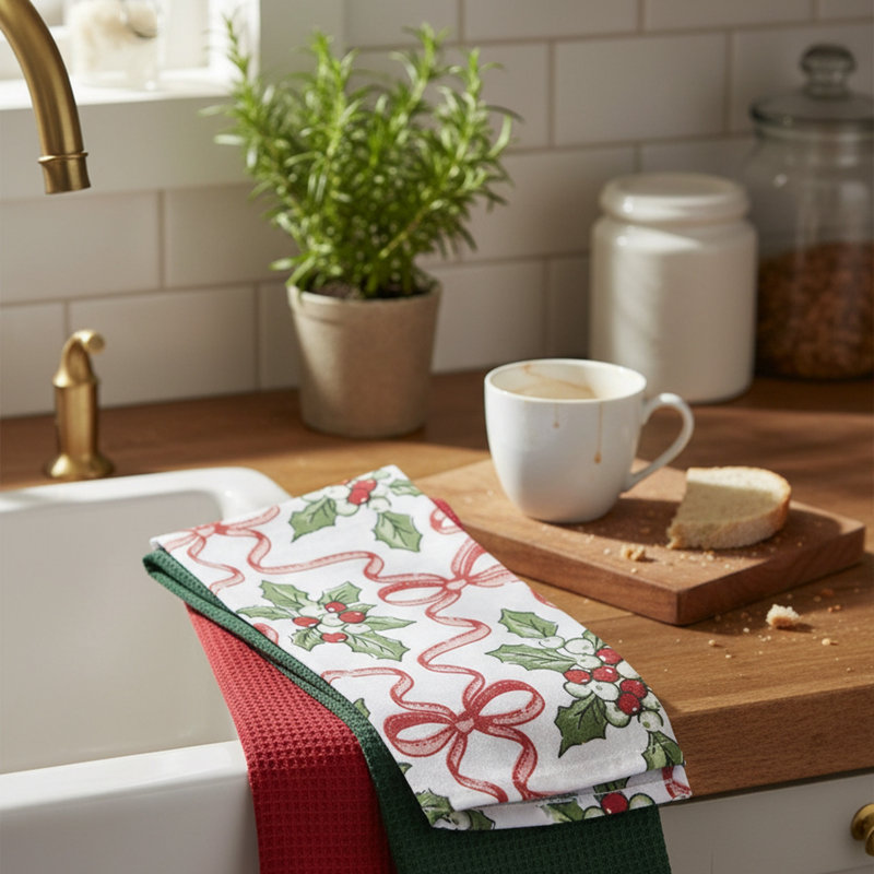 Ensemble de 3 torchons Holly & Bows - ensemble de 2, L 14 po x l 14 po, Multi