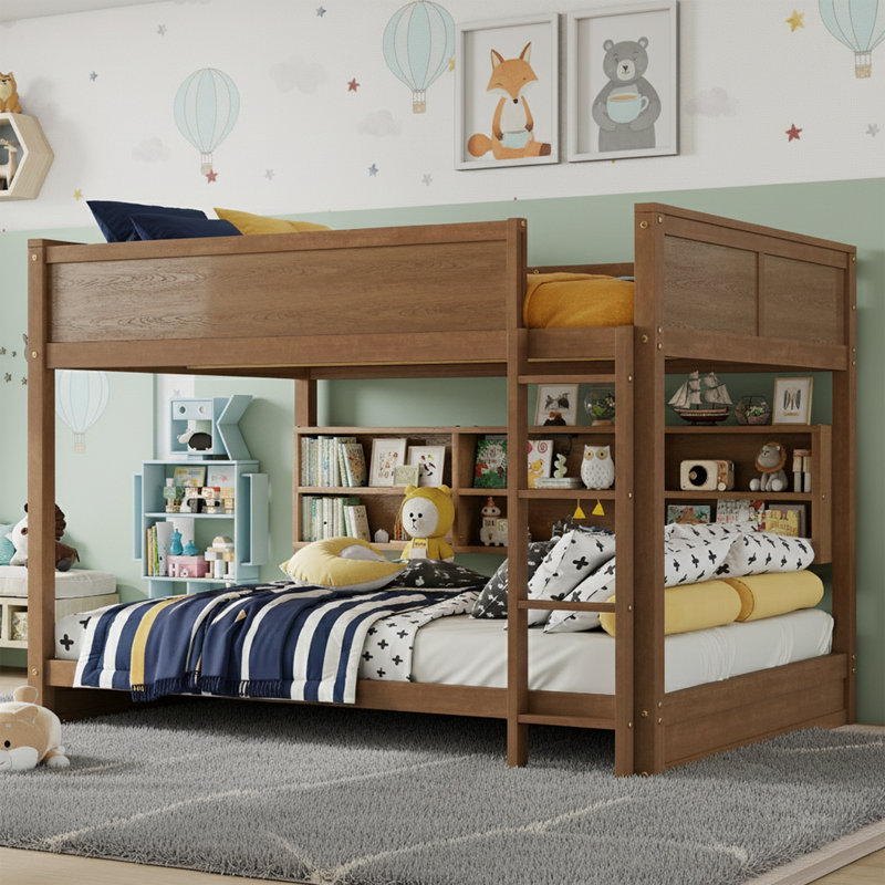   Lit superposé double 84 po avec station de charge USB, structure de lit robuste en bois massif avec 6 armoires de rangement 84 po