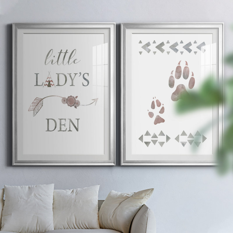 Little Lady Den Arrow - 2 pièces, H 26,5 po x l 73 po x P 1,5 po, Papier avec cadre argenté, Blanc