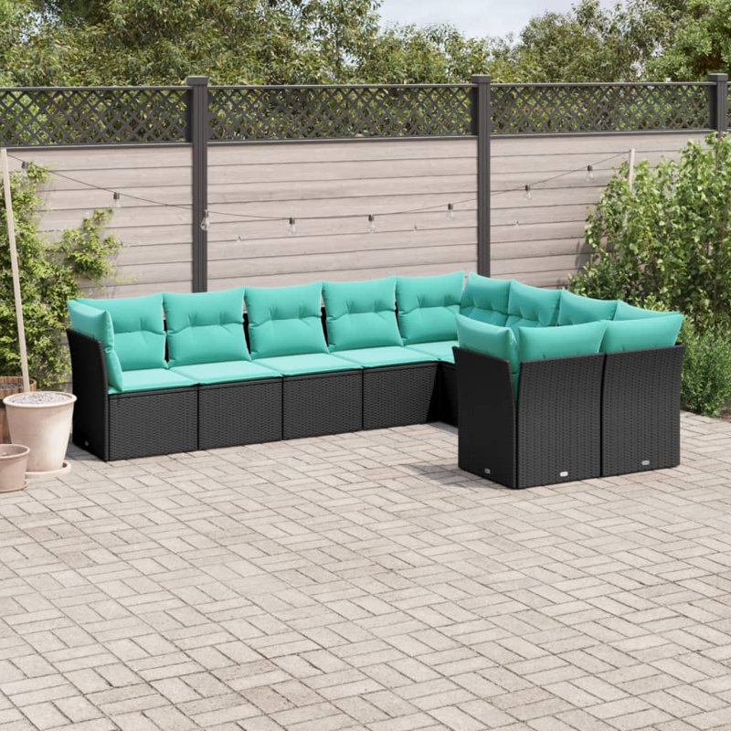  9 Piece Patio Sofa Set With Cushions Black Poly Rattan