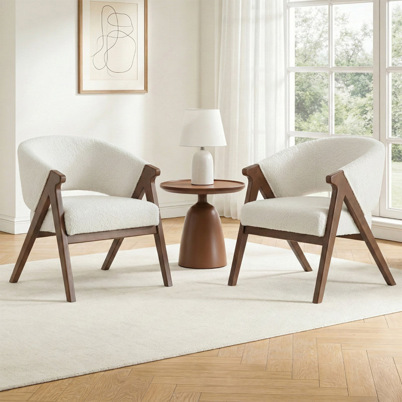Fauteuil demi-tonneau 26 po Mid Century, Brun, Beige