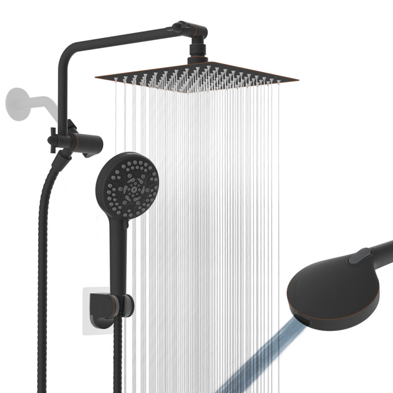 8" Shower Head, High Pressure Rainfall Handheld Shower Combo, Extension Arm,10-Spray Handheld Showerhead,71" Long Hose, 3-Way Diverter
