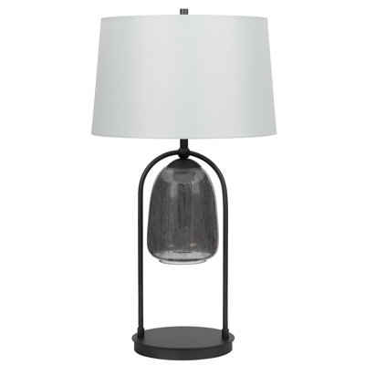 Midtown Metal Table Lamp - 31"H Matte Black with White Glass Shade and 5W LED Night Light, 100W 3-Way E26, Contemporary Bedroom Lamp
