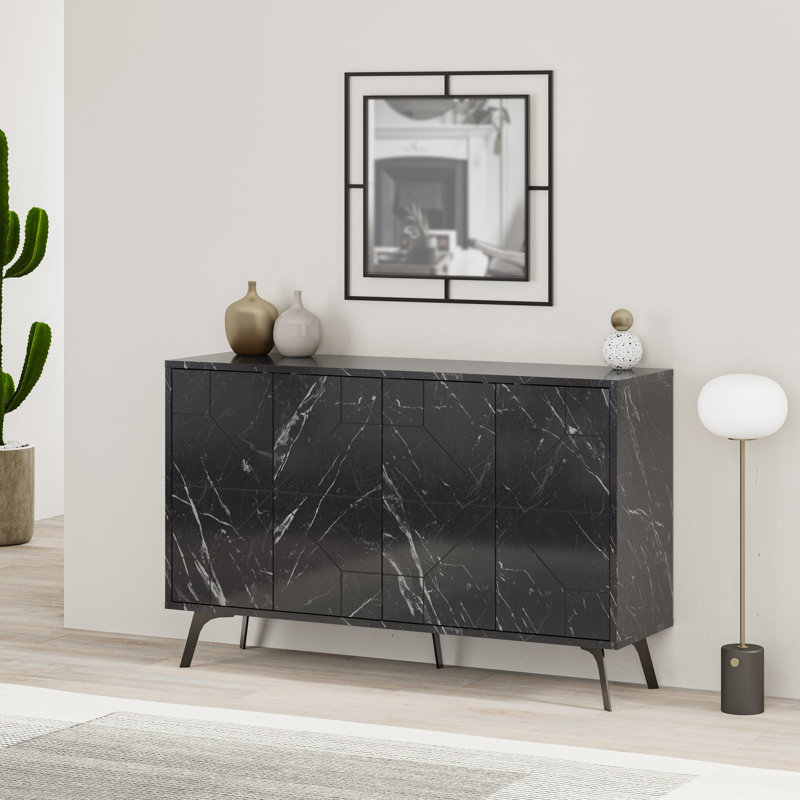Dune Console Sideboard Geometric Design Wide 123cm, Black