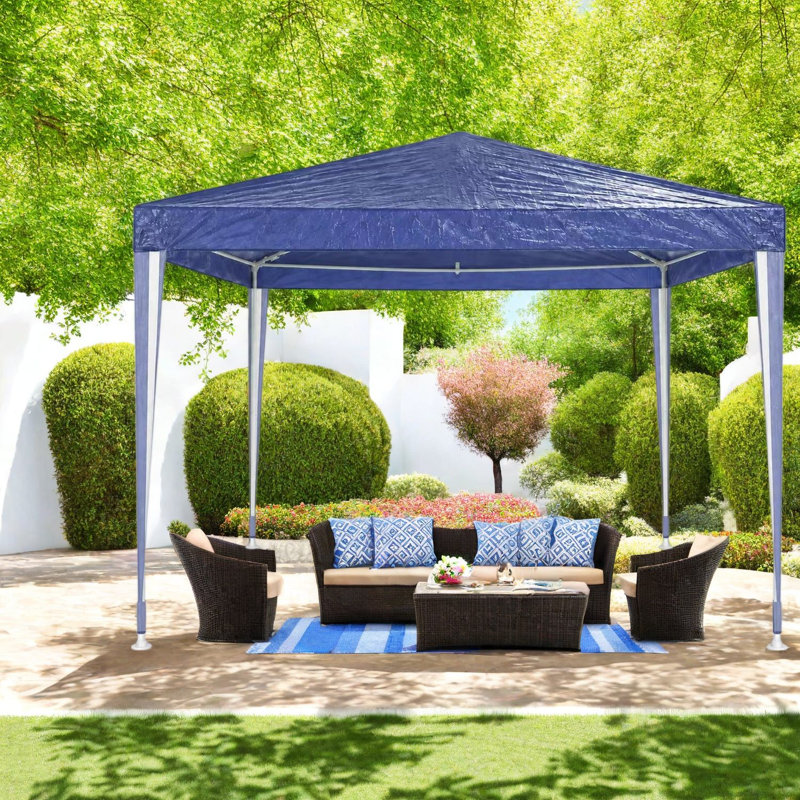 Gazebos, 10x10 ft Steel Canopy, Blue White Party Tent, White 2
