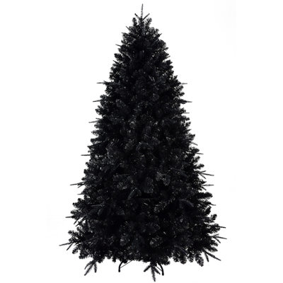 5Ft Black Christmas Tree With 250 White LED Lights, 1076 Tips PE+PVC Artificial Tree For Halloween & Holiday Decor, Hinged Structure With Stable Metal Stand