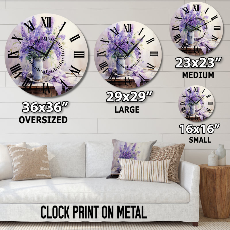 Horloge murale Violets Farmhouse Still Life - Violets, Surdimensionné