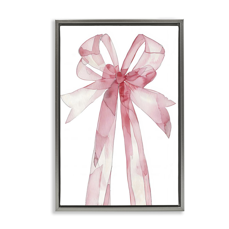 Cadre flottant Coquette Pink Bow Illustration, design par LSR Design Studio, Cadre flottant gris lustré, H 31 po x l 21 po