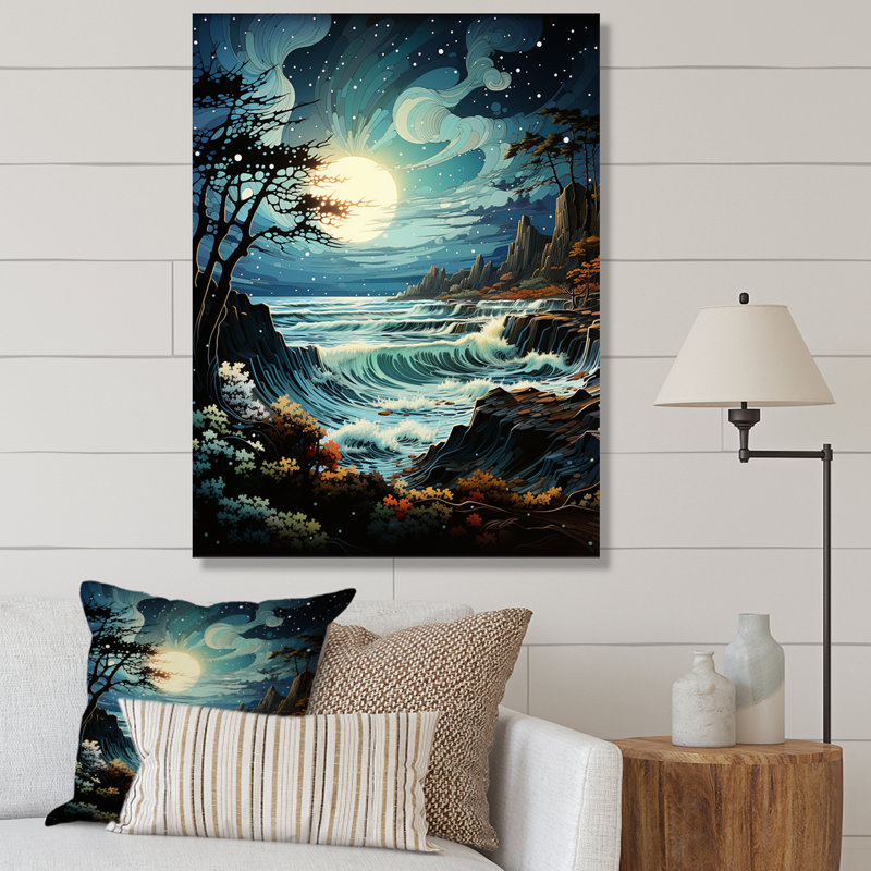 Batul bleu sarcelle gris océan côtier Serenade pastorale I - reproduction sur toile, H 32 po x l 16 po x P 1 po, Toile tendue